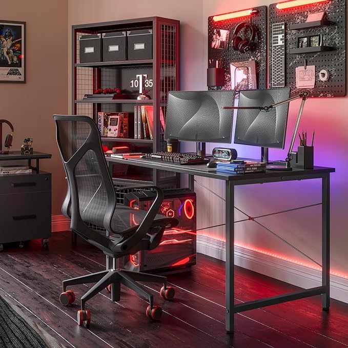 BANTI Computer Desk,47 inch Home Office Desk, Modern Simple Style PC Table for Home, Office, Study, Writing, Black - LeafyLoom