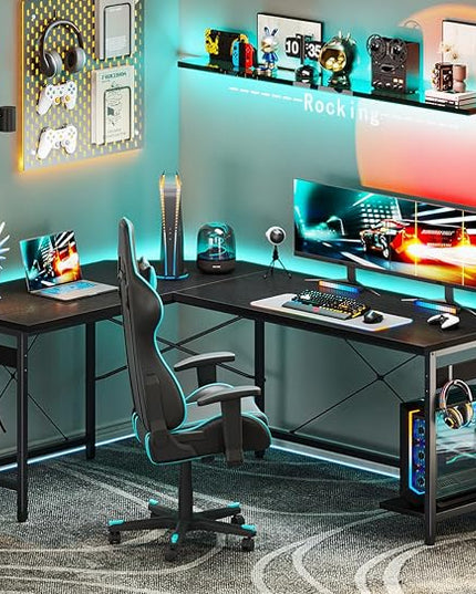 Coleshome 59" L Shaped Corner Computer Desk, Sturdy Home Office Table, Writing Larger Gaming Workstation, Black - LeafyLoom