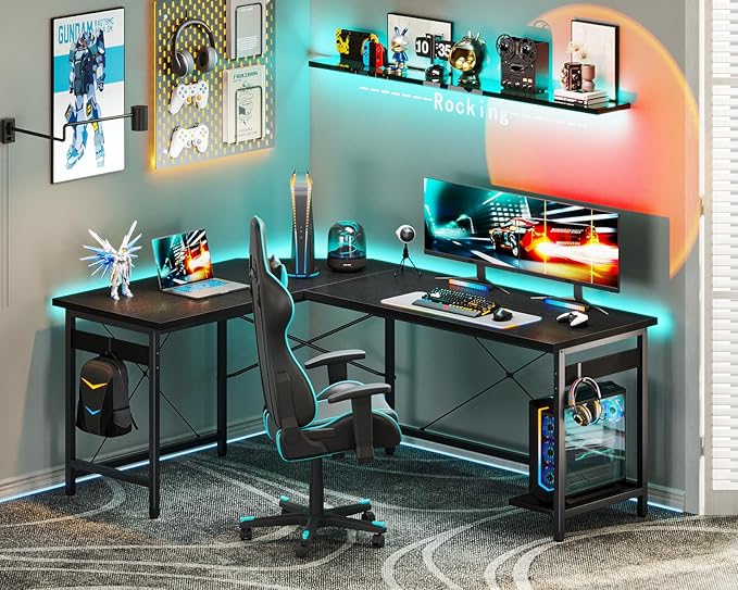 Coleshome 59" L Shaped Corner Computer Desk, Sturdy Home Office Table, Writing Larger Gaming Workstation, Black - LeafyLoom