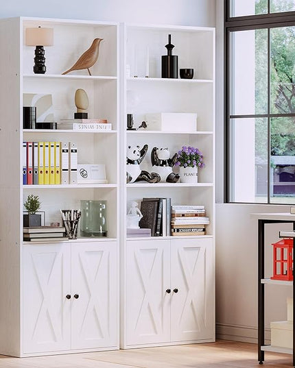 IRONCK Industrial Bookshelves and Bookcases with Doors Floor Standing 6 Shelf Display Storage Shelves 70 in Tall Bookcase for Home Office, Living Room - LeafyLoom