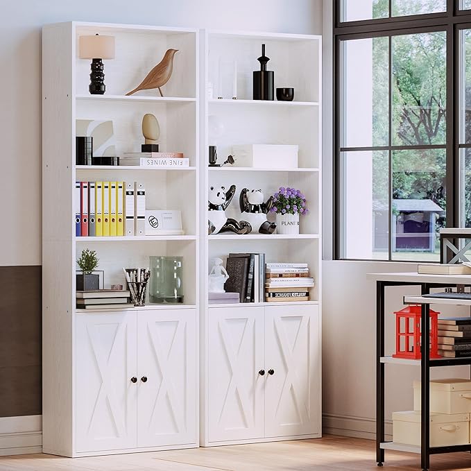 IRONCK Industrial Bookshelves and Bookcases with Doors Floor Standing 6 Shelf Display Storage Shelves 70 in Tall Bookcase for Home Office, Living Room - LeafyLoom