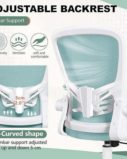 MINLOVE Office Chair Ergonomic Desk Chair with Lumbar Support and Height, Rolling Swivel Desk Chair with Wheels and Flip-up Arms, Breathable Mesh Executive Computer Chair for Home Office(Light Blue) - LeafyLoom