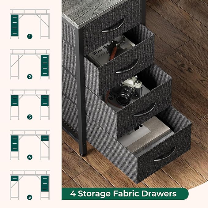 55 inch Computer Desk with 4 Drawers, Gaming Desk with LED Lights & Power Outlets, Home Office Desk with Large Storage Space for Bedroom, Work from Home, Gray - LeafyLoom