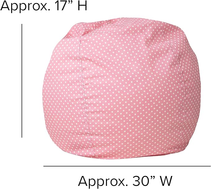 Flash Furniture Dillon Small Bean Bag Chair for Kids and Teens, Foam-Filled Beanbag Chair with Machine Washable Cover, Light Pink Polka Dot - LeafyLoom