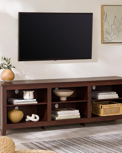 Walker Edison Wren Classic Brown TV Media Console Entertainment Center for 80 Inch Television with Storage Cubby, 70 Inch - LeafyLoom