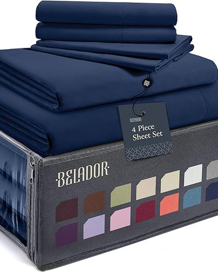 BELADOR Silky Soft Twin Sheet Set - Luxury 4 Piece Bed Sheets for Twin Size Bed, Secure-Fit Deep Pocket Sheets with Elastic, Breathable Hotel Sheets and Pillowcase Set, Wrinkle Free Oeko-Tex Sheets - LeafyLoom
