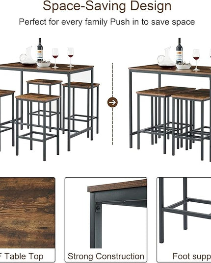 NicBex Dining Room Table Set for 4 Bar Table and Chairs Set 5Pc Dining Table Set with High Stools Space-Saving Design Apartment, Small Space, Industrial Style, Antique Brown - LeafyLoom