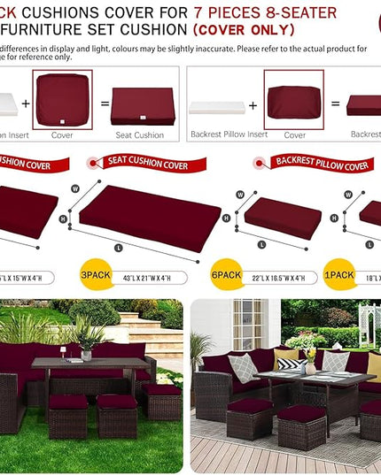 ClawsCover 13Pack Outdoor Seat and Back Cushions Replacement Covers Fit for 7Pieces Wicker Rattan Patio Furniture Set Sectional Couch with Dining Table and Ottoman,Burgundy-Include Cover Only - LeafyLoom