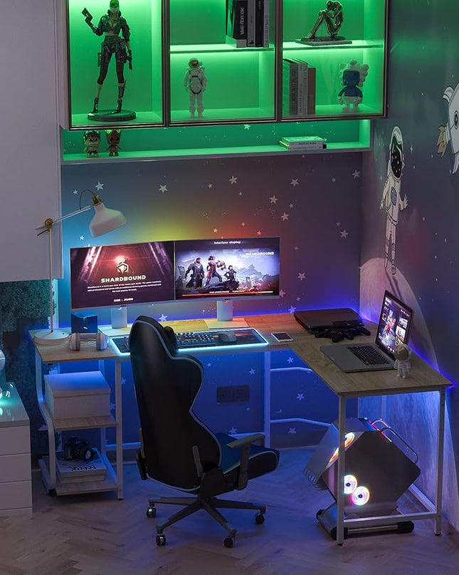 Teraves Reversible L Shaped Desk with Shelves 69“ Corner Computer Desk Gaming Desk Workstation for Home Office - LeafyLoom