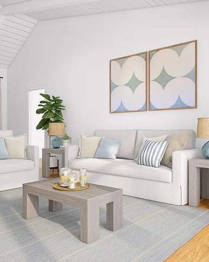 Plank+Beam Modern Rectangular Coffee Table, Solid Wood, 40 Inch, Rectangle Coffee Table for Living Room, Mini Center Tables for Small Spaces, Small Living Space Tea Table, Seashell Wirebrush - LeafyLoom