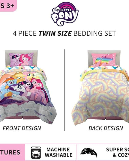 Franco Kids Bedding Super Soft Microfiber Comforter and Sheet Set, 4 Piece Twin Size, My Little Pony - LeafyLoom