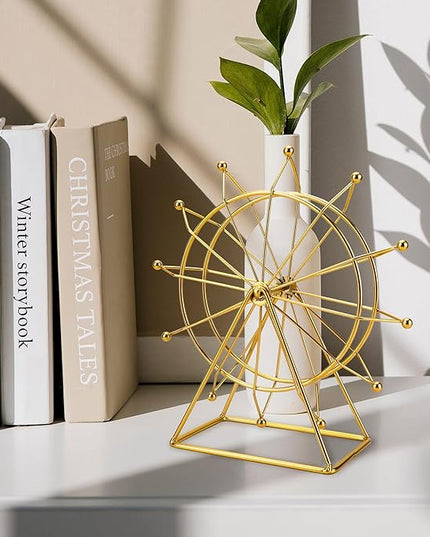 Gold Ferris Wheel Decorations for Office Bookshelf Decor, Home Decor Living Room Shelf- Spinning Ferris Wheel for Gift Birthday Thanksgiving Valentine's Day - LeafyLoom