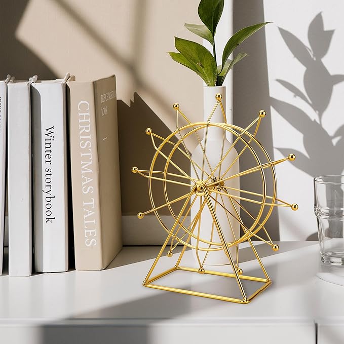 Gold Ferris Wheel Decorations for Office Bookshelf Decor, Home Decor Living Room Shelf- Spinning Ferris Wheel for Gift Birthday Thanksgiving Valentine's Day - LeafyLoom