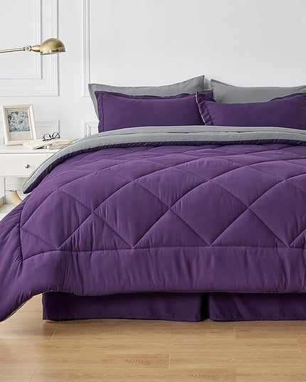Bedsure Purple Full Comforter Set - 7 Pieces Reversible Bed Set Bed in a Bag Full with Comforters, Sheets, Pillowcases & Shams, Full Bedding Sets - LeafyLoom