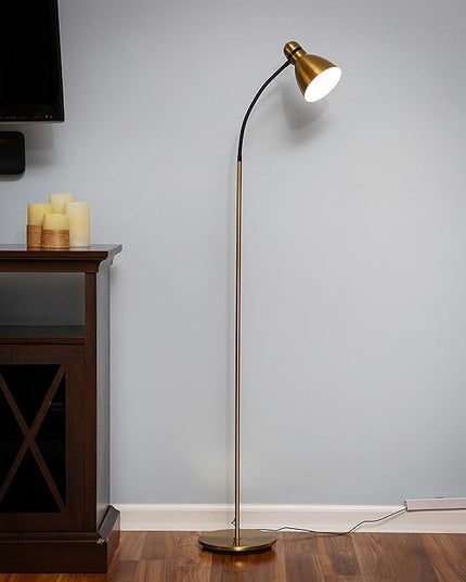 Brightech Avery Floor Lamp, Dimmable Standing Lamp With Sturdy Base, Floor Lamp for Over Chair Bedroom Reading, Modern LED Lamp for Living Rooms, Tall Lamp for Offices, Great Living Room Decor - Brass - LeafyLoom