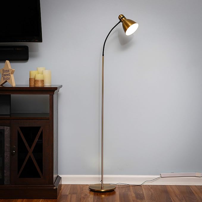 Brightech Avery Floor Lamp, Dimmable Standing Lamp With Sturdy Base, Floor Lamp for Over Chair Bedroom Reading, Modern LED Lamp for Living Rooms, Tall Lamp for Offices, Great Living Room Decor - Brass - LeafyLoom