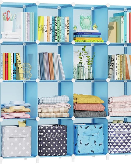 HOMIDEC Cube Storage Organizer 16-Cube Storage Shelf, Closet Organizer for Garment Racks, Closet Organizers and Storage with Metal Hammer, Bookshelf for Kids, (48.4 L x 12.2 W x 48.4 H Inches) - LeafyLoom