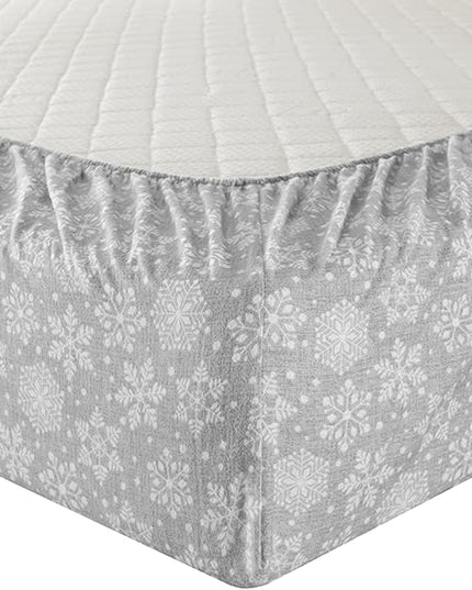 Comfort Spaces Cotton Flannel Breathable Warm Deep Pocket Sheets with Pillow Case Bedding, King, Grey Snowflakes 4 Piece - LeafyLoom