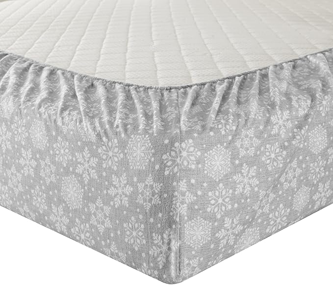 Comfort Spaces Cotton Flannel Breathable Warm Deep Pocket Sheets with Pillow Case Bedding, King, Grey Snowflakes 4 Piece - LeafyLoom