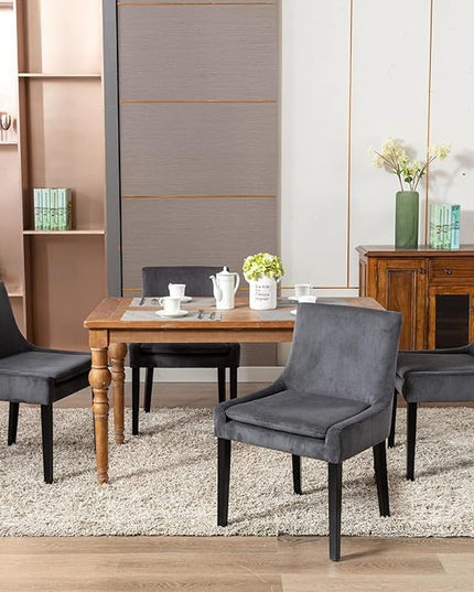 COLAMY Modern Dining Chairs Set of 4, Upholstered Corduroy Accent Side Leisure Chairs with Mid Back and Wood Legs for Living Room/Dining Room-Grey - LeafyLoom