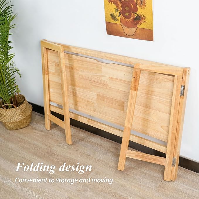 Computer Desk, Foldable Desk, Home Office Desks, Solid Wood Writing Desk, Mid Century Modern Desks, Oak Study Table, Folding Desks for Small Spaces, 47.2 W x 27.6 H x 13.6 D Inches, Natural - LeafyLoom