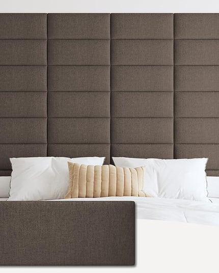 Upholstered Wall Mounted Headboard, 3D Soundproof Wall Panels Peel and Stick Headboard for Queen Size, Reusable and Removable Tufted Bed Headboard in Brown(9 Panels, 10" x 24") - LeafyLoom