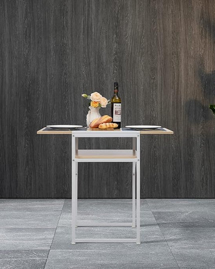 Minimalist Folding Table, Study Desk with Storage Shelf, Small Desk, Portable Computer Desk for Home, Office, Light Brown - LeafyLoom