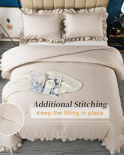 Andency Khaki Comforter King Size(104x90Inch), 3 Pieces Farmhouse Shabby Chic Bedding Comforters & Sets, All Season Soft Lightweight Down Alternative Bed Set for Men Women - LeafyLoom