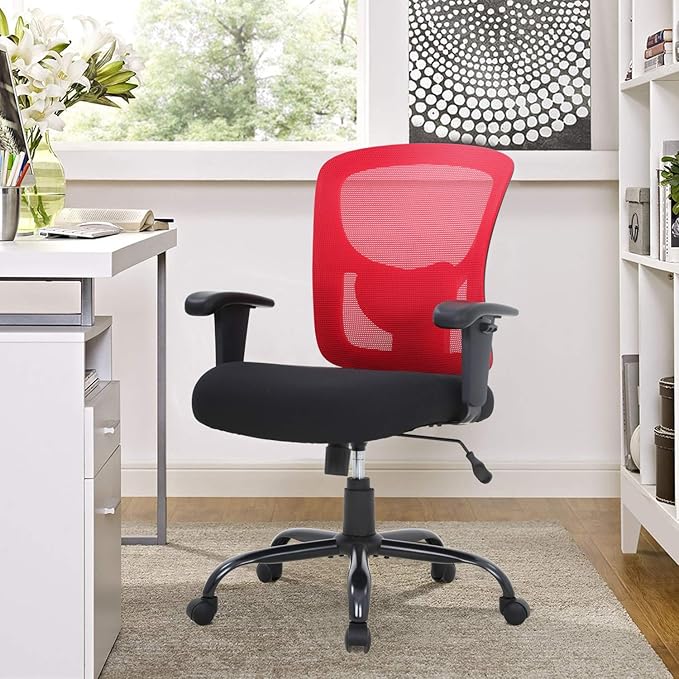 BestOffice Big and Tall Office Chair 500lbs Desk Chair Mesh Computer Chair with Lumbar Support Wide Seat Adjust Arms Rolling Swivel High Back Task Executive Ergonomic Chair for Home Office (Red) - LeafyLoom