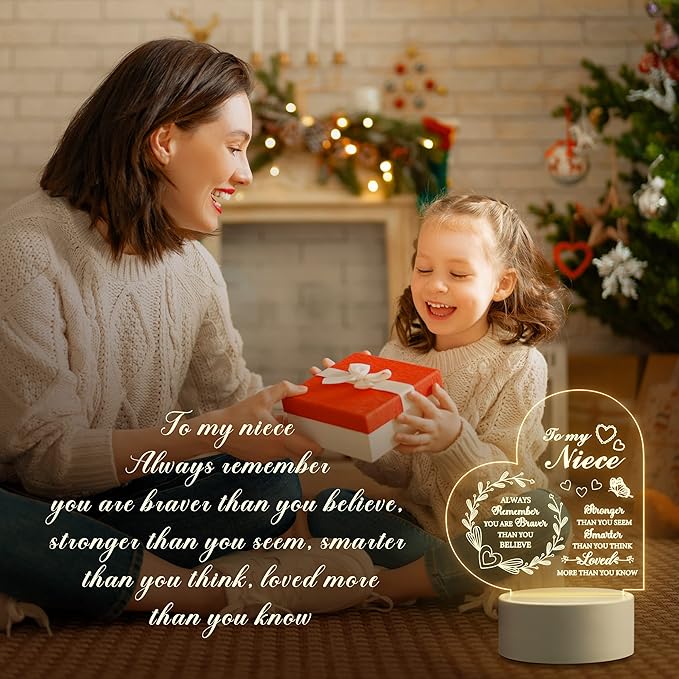 Niece Gifts from Auntie, Gifts to My Niece - Engraved Night Light, Birthday Gifts for Niece from Aunt, Encouragement Gifts for Niece from Aunt Uncle - LeafyLoom