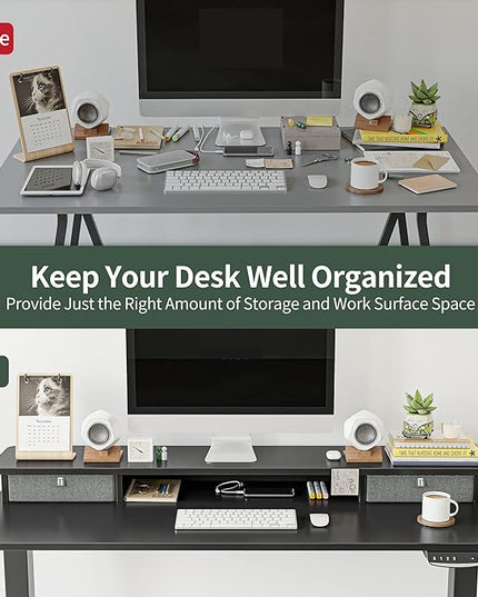FEZIBO 40 x 24 Inch Height Adjustable Electric Standing Desk with Double Drawer, Stand Up Desk with Storage Shelf, Sit Stand Desk, Black - LeafyLoom