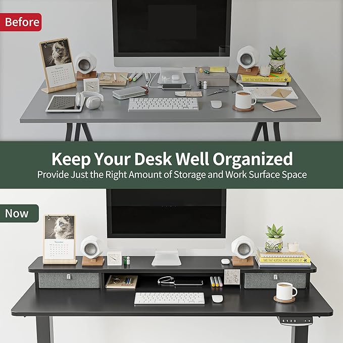 FEZIBO 40 x 24 Inch Height Adjustable Electric Standing Desk with Double Drawer, Stand Up Desk with Storage Shelf, Sit Stand Desk, Black - LeafyLoom