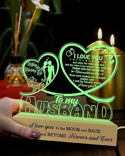 Gifts for Husband from Wife, Husband Gifts Acrylic 3D Led, Husband Birthday Gifts, Anniversary Wedding Gifts, Fathers Day Presents for Him Husband Boy Friend, Thank You Gift - LeafyLoom