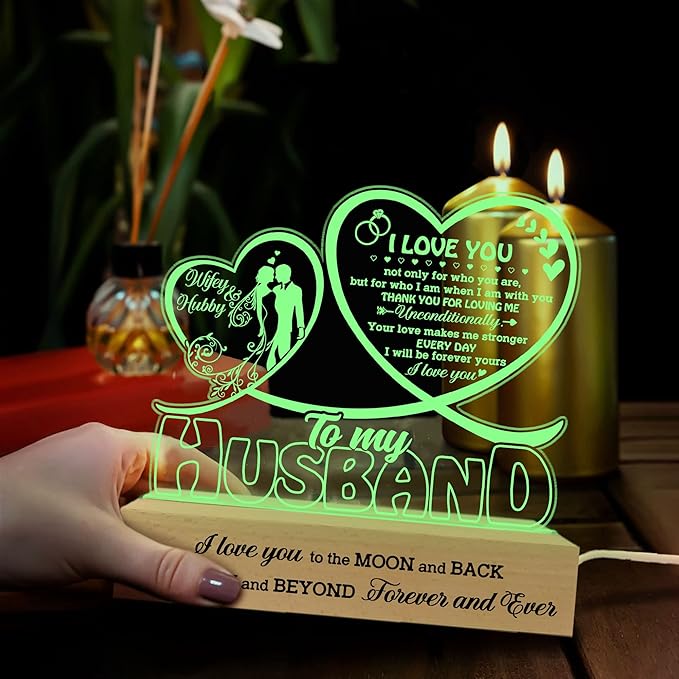 Gifts for Husband from Wife, Husband Gifts Acrylic 3D Led, Husband Birthday Gifts, Anniversary Wedding Gifts, Fathers Day Presents for Him Husband Boy Friend, Thank You Gift - LeafyLoom