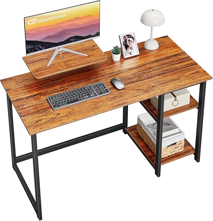 GreenForest Computer Desk with Monitor Stand,39 inch Small Desk with Reversible Storage Shelve,Home Office Work Desk for Small Spaces,Easy Assembly,Walnut - LeafyLoom