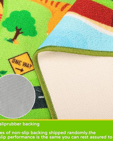 Kids Carpet Playmat Rug,59"X39.4" Dinosaur Car Rugs for Kids Toy Cars,Non Slip Dino Safari Road Map Kids Rug for Playroom Bedroom Boys,Kids Play Mat Road Rug,Track Rug Car Play Carpet for Kids - LeafyLoom
