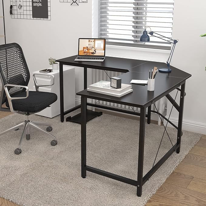 sogesfurniture Large L-Shaped Computer Office Desk, 59" Corner Gaming Desk Workstation Desk PC Laptop Office Home Desk L Desk, Black - LeafyLoom
