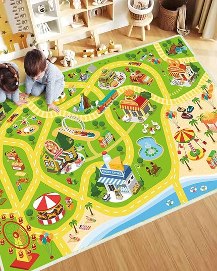 Kids Car Rug Play Mat for Playroom- 31"x 47" Non Slip Washable Kids Road Rug for Cars- Large Kids Educational Rug Ideal Gift for Toddler Classroom Boys Girls Bedroom Decor - LeafyLoom