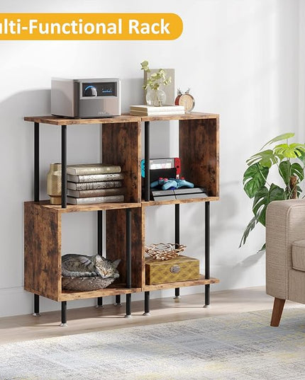3 Tier Modern Bookshelf, S-Shaped Bookcase,Small Book Shelf for Small Spaces, Unique Bookshelf for Storage Organizer Living Room Bedroom Home Office - LeafyLoom