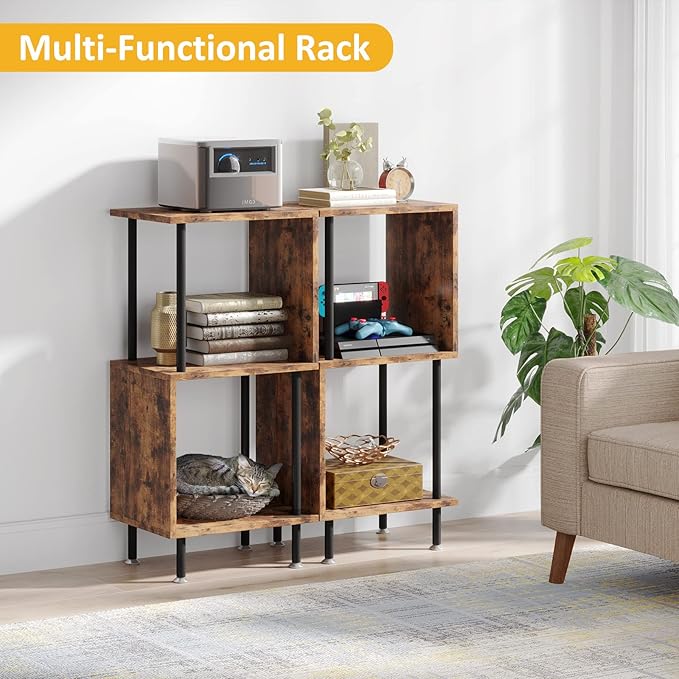 3 Tier Modern Bookshelf, S-Shaped Bookcase,Small Book Shelf for Small Spaces, Unique Bookshelf for Storage Organizer Living Room Bedroom Home Office - LeafyLoom