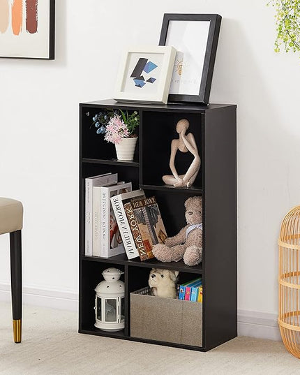 VECELO Modern Bookshelf, 5 Cube Shelf, Fits Tallest Hardcovers, Horizontal Available, Storage Organzier for Home Office, Matte Black - LeafyLoom