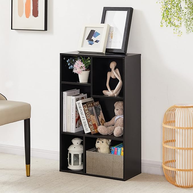 VECELO Modern Bookshelf, 5 Cube Shelf, Fits Tallest Hardcovers, Horizontal Available, Storage Organzier for Home Office, Matte Black - LeafyLoom