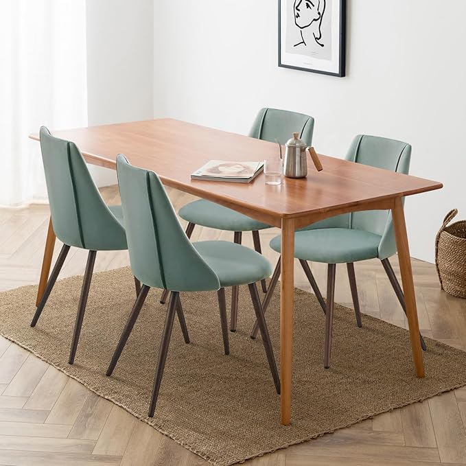 FurnitureR Dining Chairs Set of 2, Velvet Upholstered Accent Chair Living Room Chair with Soft Seat/Metal Legs Mid-Back Side Chairs for Home Kitchen Restaurant, Cactus - LeafyLoom
