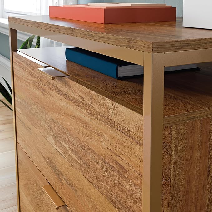 Sauder International Lux Lateral File, L: 30.32" x W: 16.54" x H: 29.72", Sindoori Mango Finish - LeafyLoom