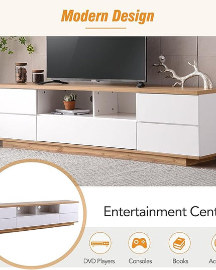 Modern 80' Stand Media Console-Versatile Storage, Door Rebound Device, for Living Room, Bedroom-Fits Inch, Support 80" TV, White-2 - LeafyLoom