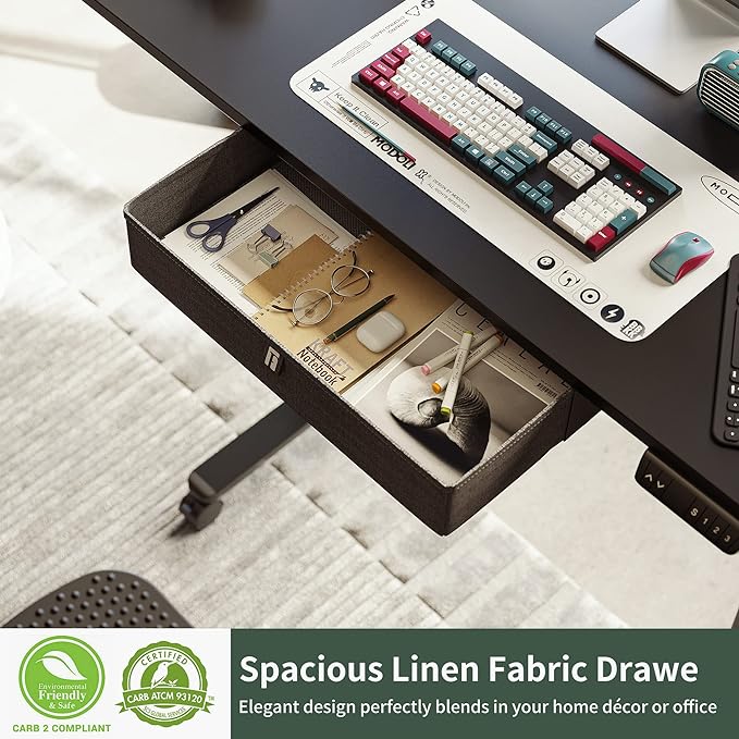 FEZIBO 55x 24 Inches Standing Desk with Drawer, Adjustable Height Electric Stand up Desk with Storage, Sit Stand Home Office Desk, Ergonomic Computer Desk, Black - LeafyLoom