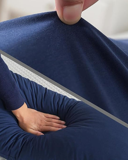 WhatsBedding Memory Foam Body Pillow with Cooling Zippered Cotton Cover, Full Body Pillow for Adults, Long Pillow for Sleeping, Firm Body Pillow Breathable Fluffy Supportive - 20x54 inch, Dark Blue - LeafyLoom