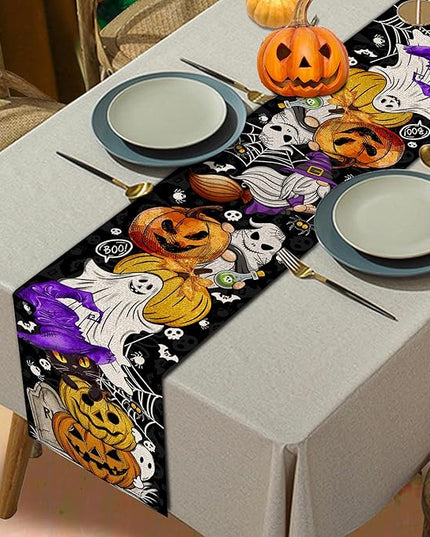 Halloween Table Runner 90 Inches Long Pumpkin Black Cat Halloween Table Runners Happy Halloween Boo Ghost Theme Decor for Kitchen Dining Table Home Party Decorations Unibyby