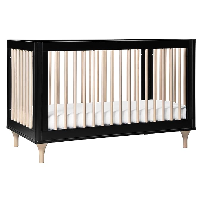 Babyletto Lolly 3-in-1 Convertible Crib with Toddler Bed Conversion Kit in Black and Washed Natural, Greenguard Gold Certified - LeafyLoom