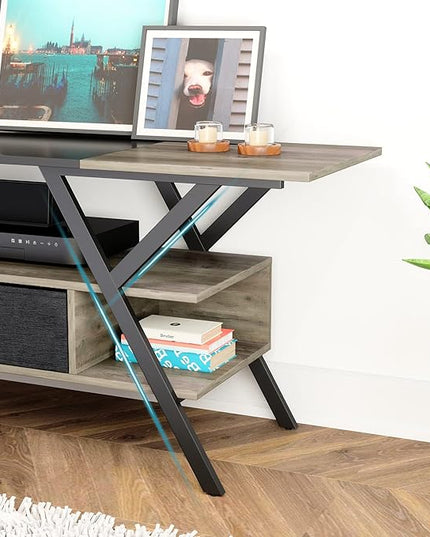 Bestier LED TV Stand for Bedroom TV Entertainment Center 55 inch for TV up to 65 in, Gaming TV Console W/Fabric Drawer Storage for Living Room with LED Lights 20 Modes, Wash Gray - LeafyLoom
